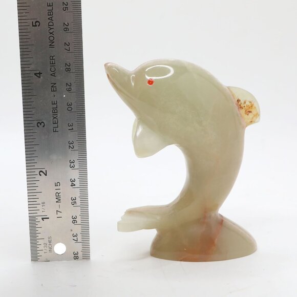 Vintage Onyx Dolphin Figurine Stone Polished Figurine Marble  Decor Green Brown - Picture 5 of 8
